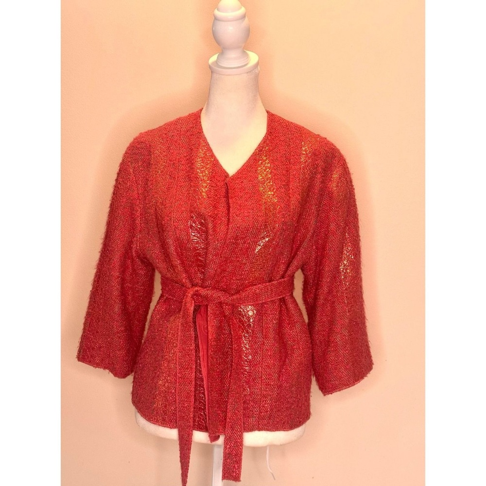 Chanel 99P Pink Salmon Metallic Tweed Belted Jacket P13210V07517 FR 40 US 4 6 8 - Picture 2 of 12
